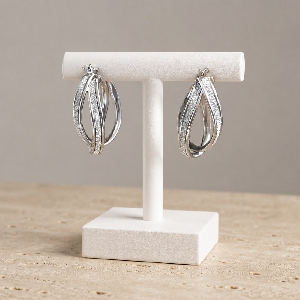 925YGIIN Sterling Silver Multi Strand Glitter‎ Textured Hoop Earrings Silver